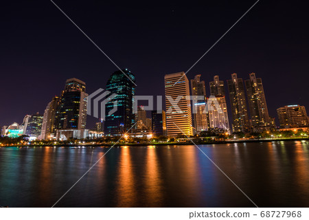 Modern building light with pond public park at Modern building light with pond public park at 68727968