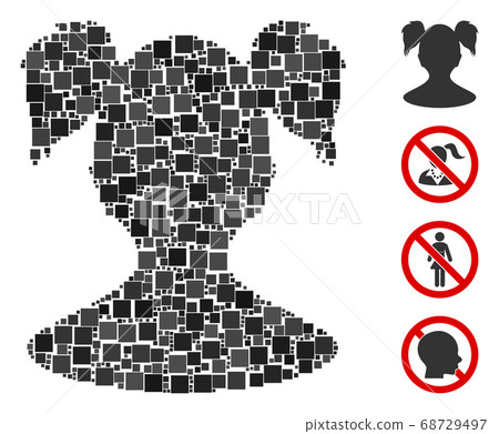 Square Young Girl Icon Vector Collage 68729497