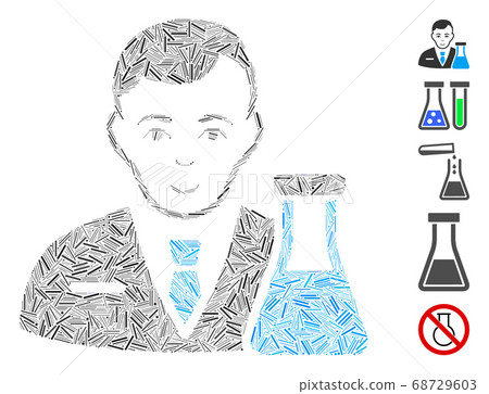 Line Collage Chemistry Man Icon Line Collage Chemistry Man Icon 68729603