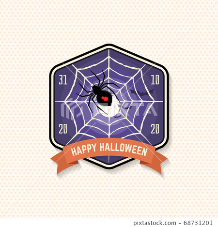 Halloween party patch. Vector illustration. Halloween retro badge, pin. Concept for shirt or logo, print, stamp. Spider and web. Halloween typography design- stock vector. 68731201