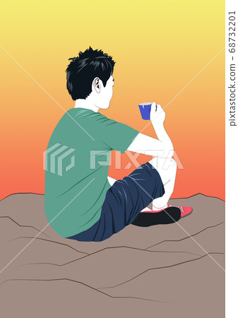 Sitting outside at dusk and drinking coffee 68732201