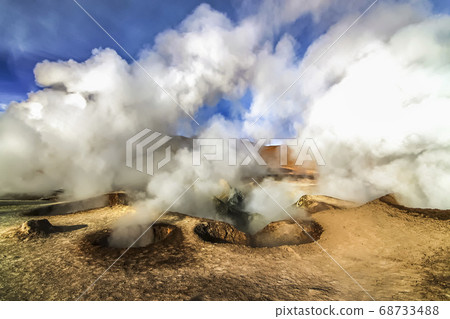 Hot steam pool geysersat Sol de Manana, Bolivia 68733488