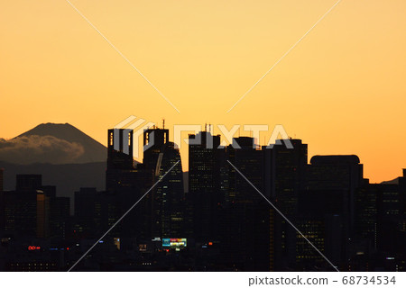 從文京區市民的富士山和新宿子中心的視圖 從文京區市民的富士山和新宿子中心的視圖 68734534