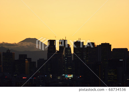 從文京區市民的富士山和新宿子中心的視圖 從文京區市民的富士山和新宿子中心的視圖 68734536
