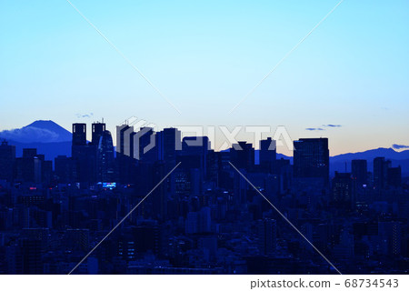 從文京區市民的富士山和新宿子中心的視圖 從文京區市民的富士山和新宿子中心的視圖 68734543
