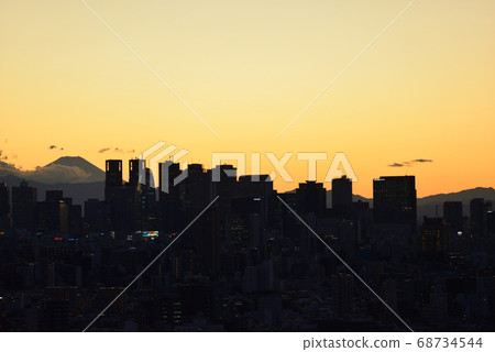 從文京區市民的富士山和新宿子中心的視圖 從文京區市民的富士山和新宿子中心的視圖 68734544