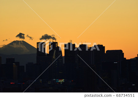 從文京區市民的富士山和新宿子中心的視圖 68734551