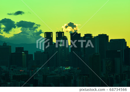 從文京區市民的富士山和新宿子中心的視圖 從文京區市民的富士山和新宿子中心的視圖 68734566