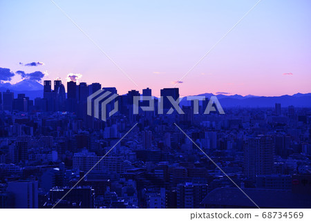 從文京區市民的富士山和新宿子中心的視圖 從文京區市民的富士山和新宿子中心的視圖 68734569