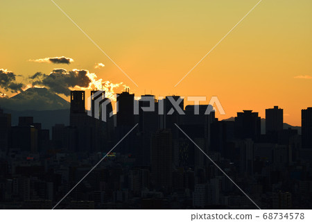 從文京區市民的富士山和新宿子中心的視圖 從文京區市民的富士山和新宿子中心的視圖 68734578