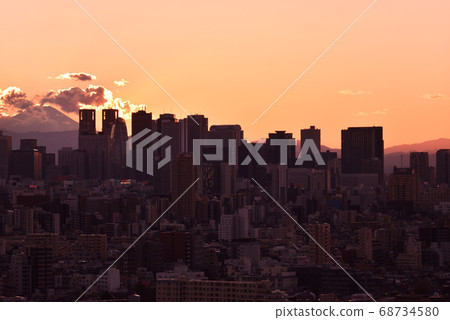 從文京區市民的富士山和新宿子中心的視圖 從文京區市民的富士山和新宿子中心的視圖 68734580