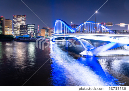<<Tokyo>> Tsukiji Ohashi and Shiodome business district, night view 68735586