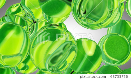 Green water drops. Abstract water with bubbles. 3D illustration 68735756
