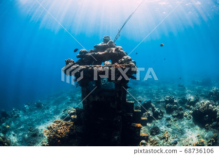 Underwater temple in blue ocean near Amed, Bali. Touristic diving site Underwater temple in blue ocean near Amed, Bali. Touristic diving site 68736106