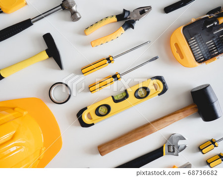 handyman tools on white table handyman tools on white table 68736682