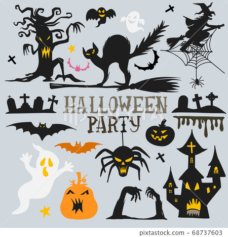 Collection of halloween silhouettes icon and 68737603