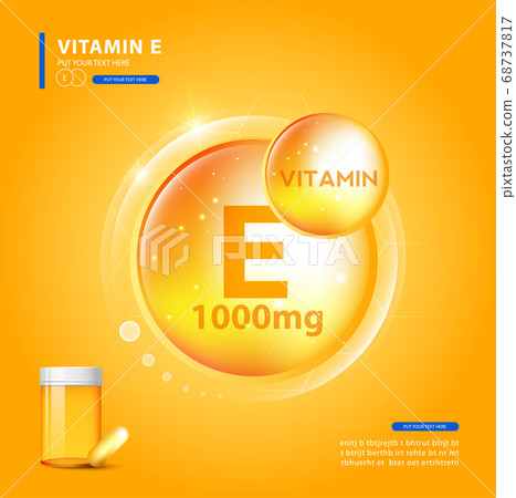 Vitamin E gold shining pill capsule. skin care complex concept. 68737817