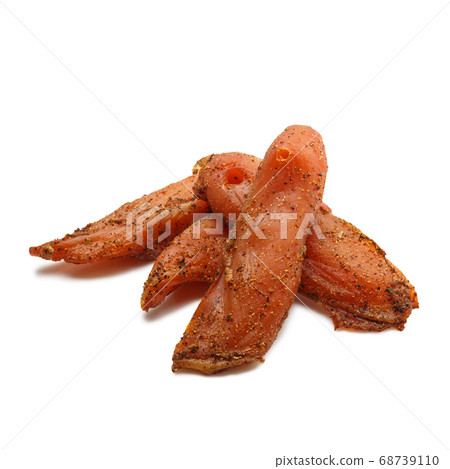 Pieces of boiled-smoked chicken breast. 68739110