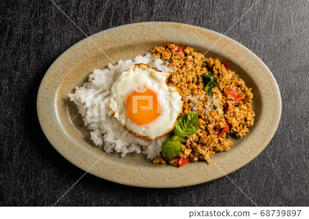 Gapao Rice Thai Food Phad Bai Gaprao Gai Sap Thai dish 68739897