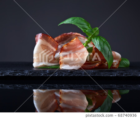bacon with green basil bacon with green basil 68740936