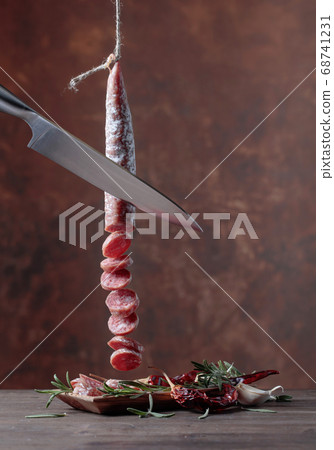 Homemade smoked salami . 68741231