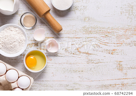 Ingredients for baking - flour, eggs, salt Ingredients for baking - flour, eggs, salt 68742294