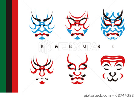 Japanese Traditional Performing Arts Kabuki Face Makeup Kumatori Illustration Set (Postcard) Vector 68744388