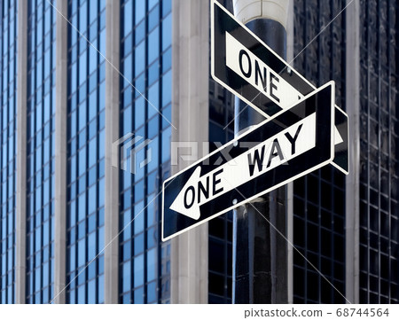 One way street traffic signs in New York City, USA. 68744564