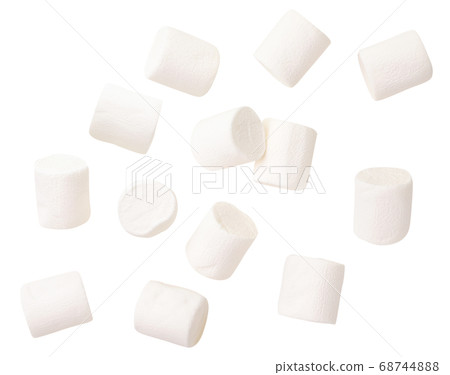 Chewing marshmallow flies on a white background. Chewing marshmallow flies on a white background. 68744888