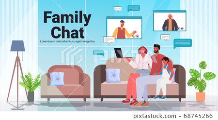 parents and child having virtual meeting with grandparents during video call family chat communication concept parents and child having virtual meeting with grandparents during video call family chat communication concept 68745266