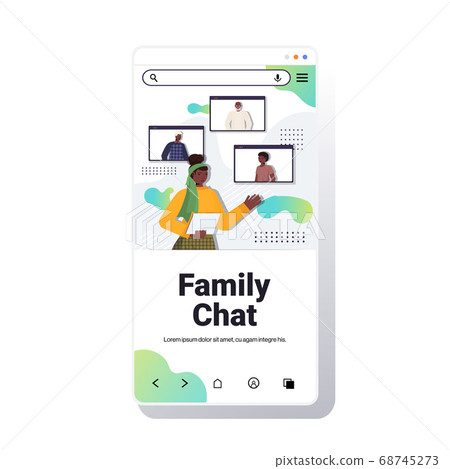 african american woman having virtual meeting with family members during video call online communication african american woman having virtual meeting with family members during video call online communication 68745273