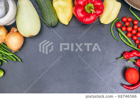 vegetables on the black table, MOCKUP, copy space one 68746566