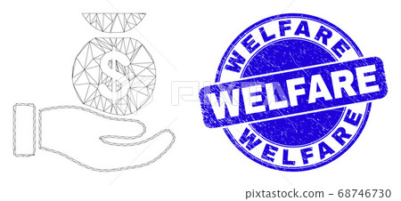 Blue Distress Welfare Stamp Seal and Web Mesh Financial Service Hand Blue Distress Welfare Stamp Seal and Web Mesh Financial Service Hand 68746730