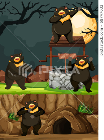 Wild bears group in many poses in animal park - Stock Illustration ...