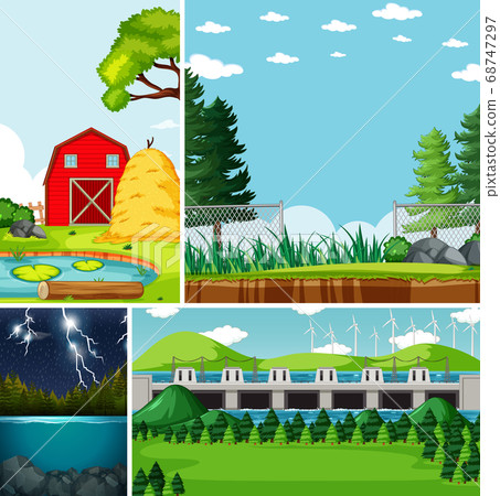 Four different scenes in nature setting cartoon Four different scenes in nature setting cartoon 68747297