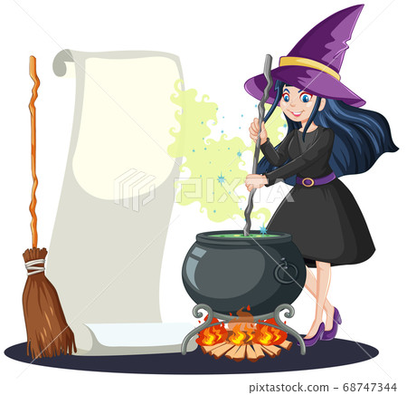 Young beautiful witch with black magic pot and Young beautiful witch with black magic pot and 68747344