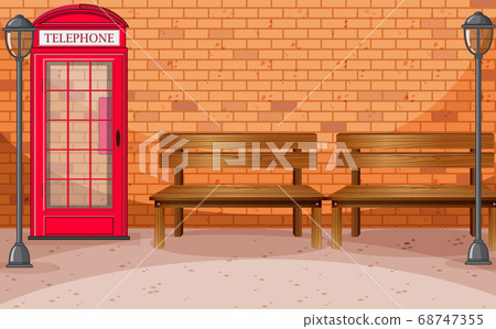 Brick wall street side with telephone box and Brick wall street side with telephone box and 68747355