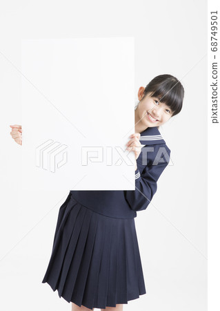Junior high school girls with message board Junior high school girls with message board 68749501