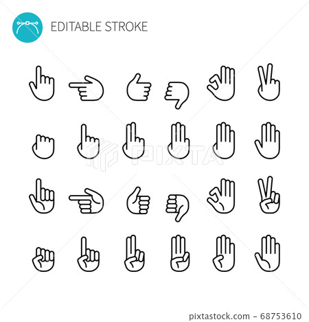 Hand sign line icon set 68753610