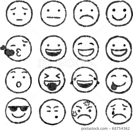 臉圖標材料設置水彩風格手繪鉛筆 68754362