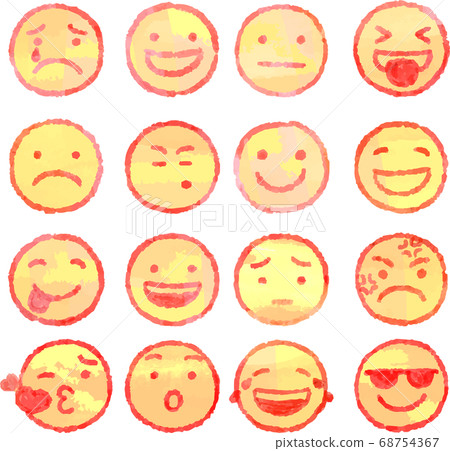 臉圖標材料設置水彩風格手繪鉛筆 臉圖標材料設置水彩風格手繪鉛筆 68754367