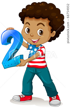 American boy holding math number two American boy holding math number two 68754932
