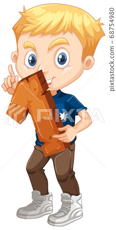 Blonde boy holding math number one Blonde boy holding math number one 68754980