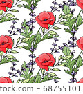 Vintage poppy seamless pattern, great design for any purpose. Doodle style texture. Geometric floral background. Fabric wallpaper with print texture. 68755101