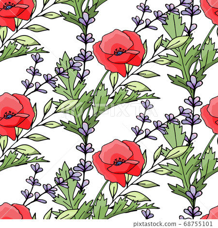 Vintage poppy seamless pattern, great design for any purpose. Doodle style texture. Geometric floral background. Fabric wallpaper with print texture. 68755101