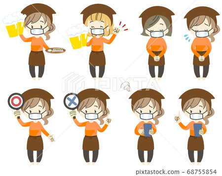 Masked izakaya clerk illustration set 68755854