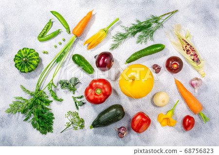 Fresh select seasonal vegetables on light textured 68756823