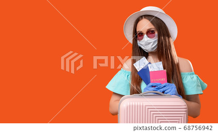 safe travel quarantine measures tourist woman mask 68756942