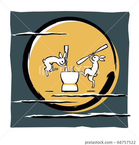 兔子在滿月的擱淺雲，拉絲和啞光背景下的滿月an吟米 68757522