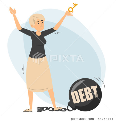 Happy woman holding key and dancing. Metal weight Happy woman holding key and dancing. Metal weight 68758453